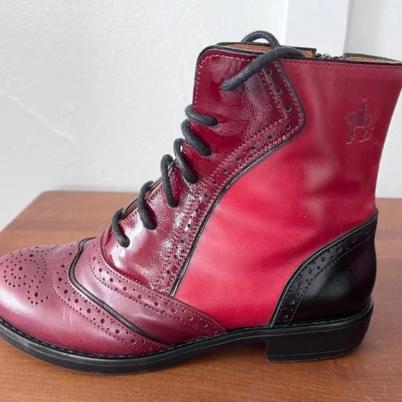 Embassy London Brick Lane Red Ankle Boots - Picture 2 of 5